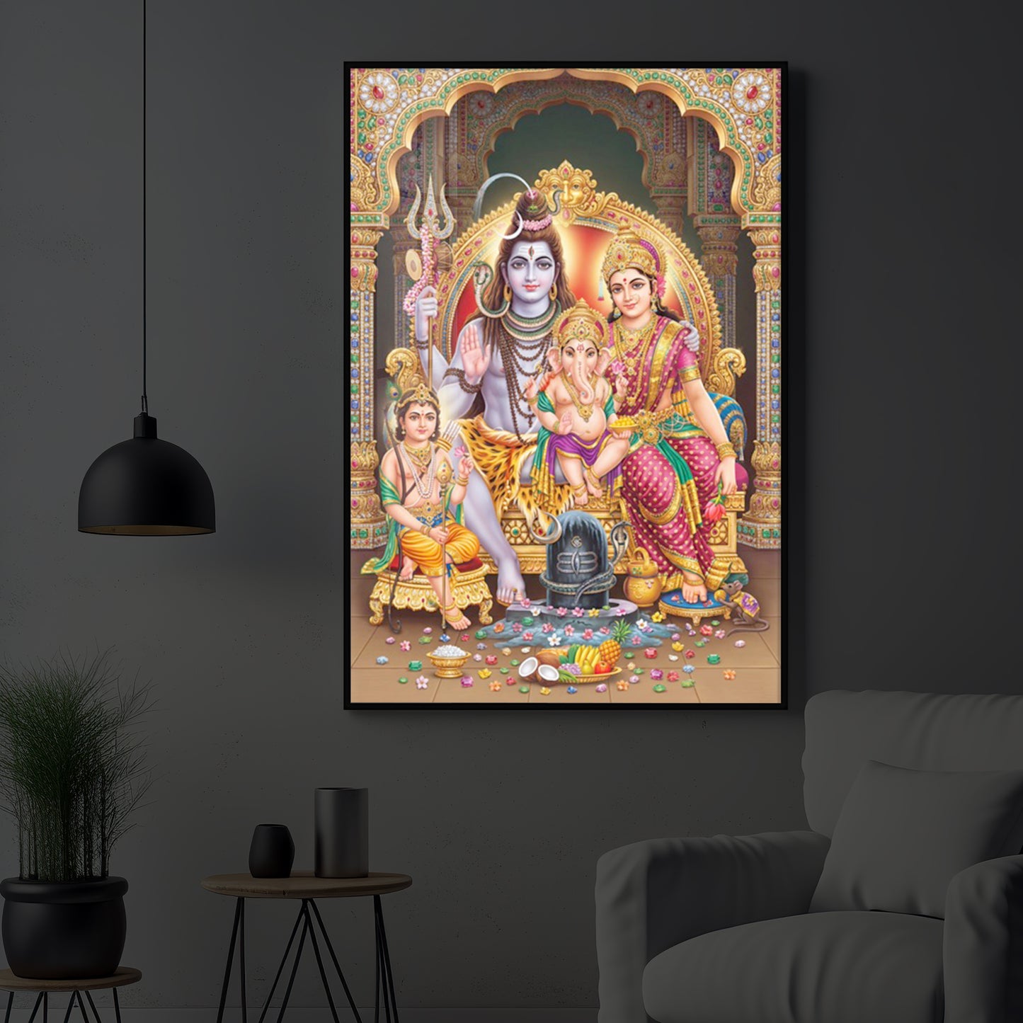 Shiva Parivar Modern Luxury Backlight Vertical Wall Art