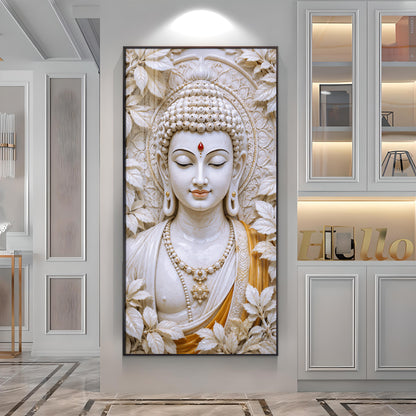 Meditating White Buddha Premium Acrylic Vertical Wall Art