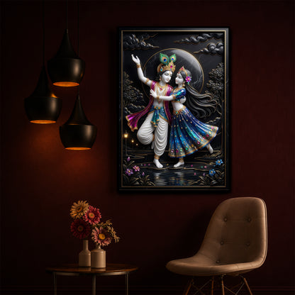 Radha Krishna Dancing Together Modern Luxury Backlight Vertical Wall Art