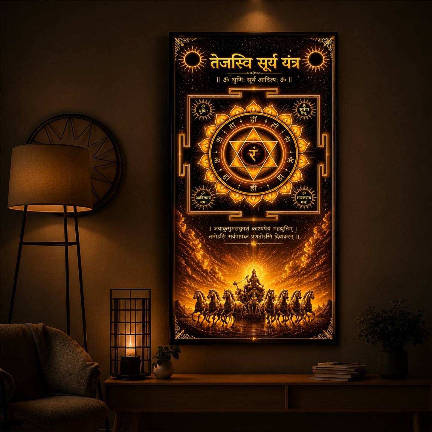 Tejasvi Surya Yantra Modern Luxury Backlight Vertical Wall Art