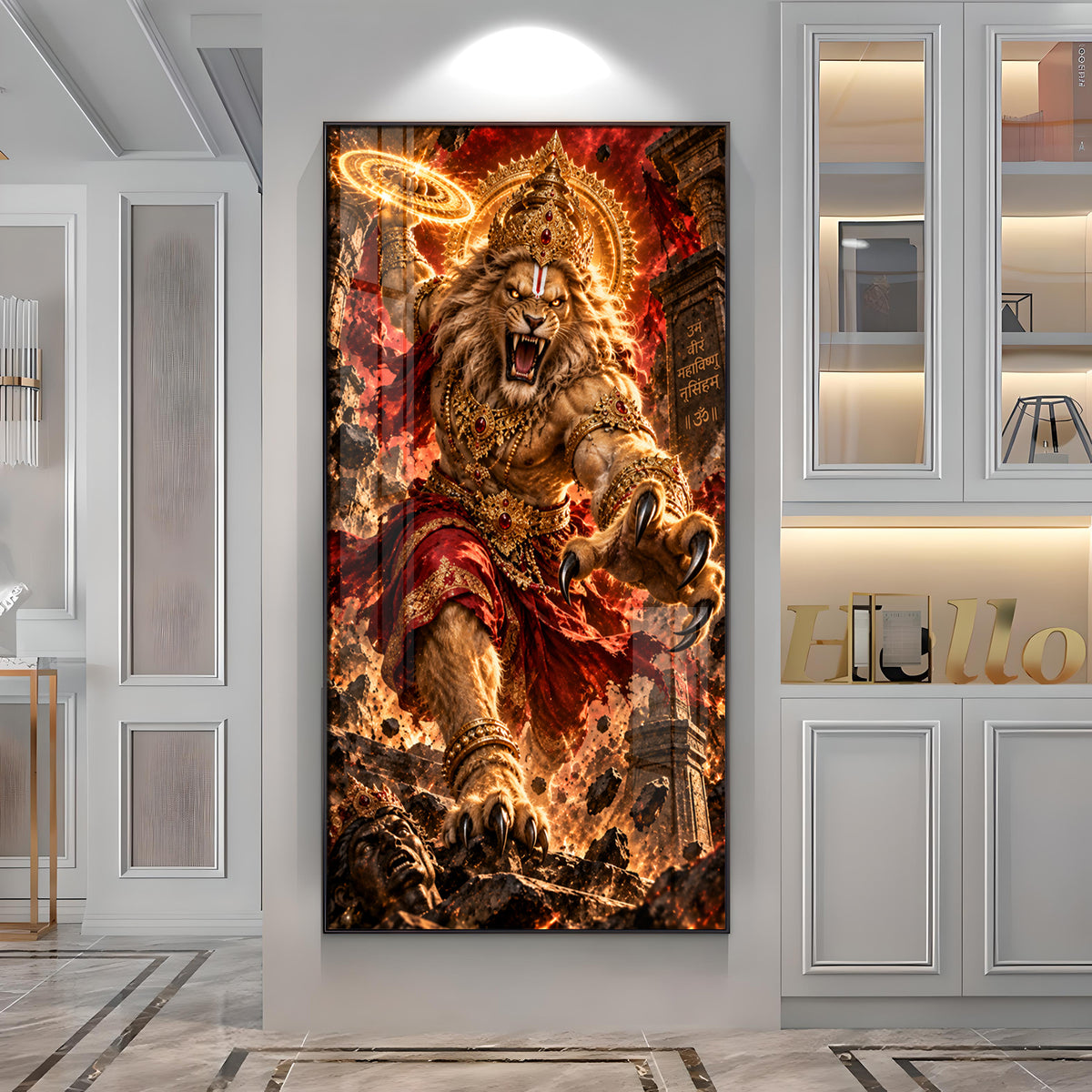 Narsimha Avatar With Chakra Premium Acrylic Vertical Wall Art