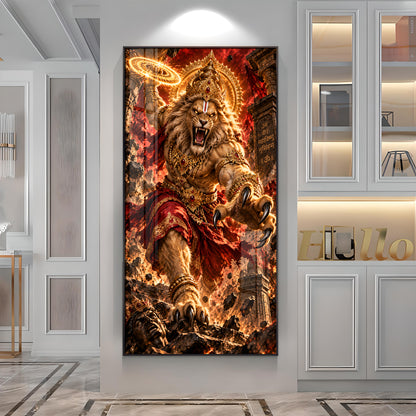 Narsimha Avatar With Chakra Premium Acrylic Vertical Wall Art