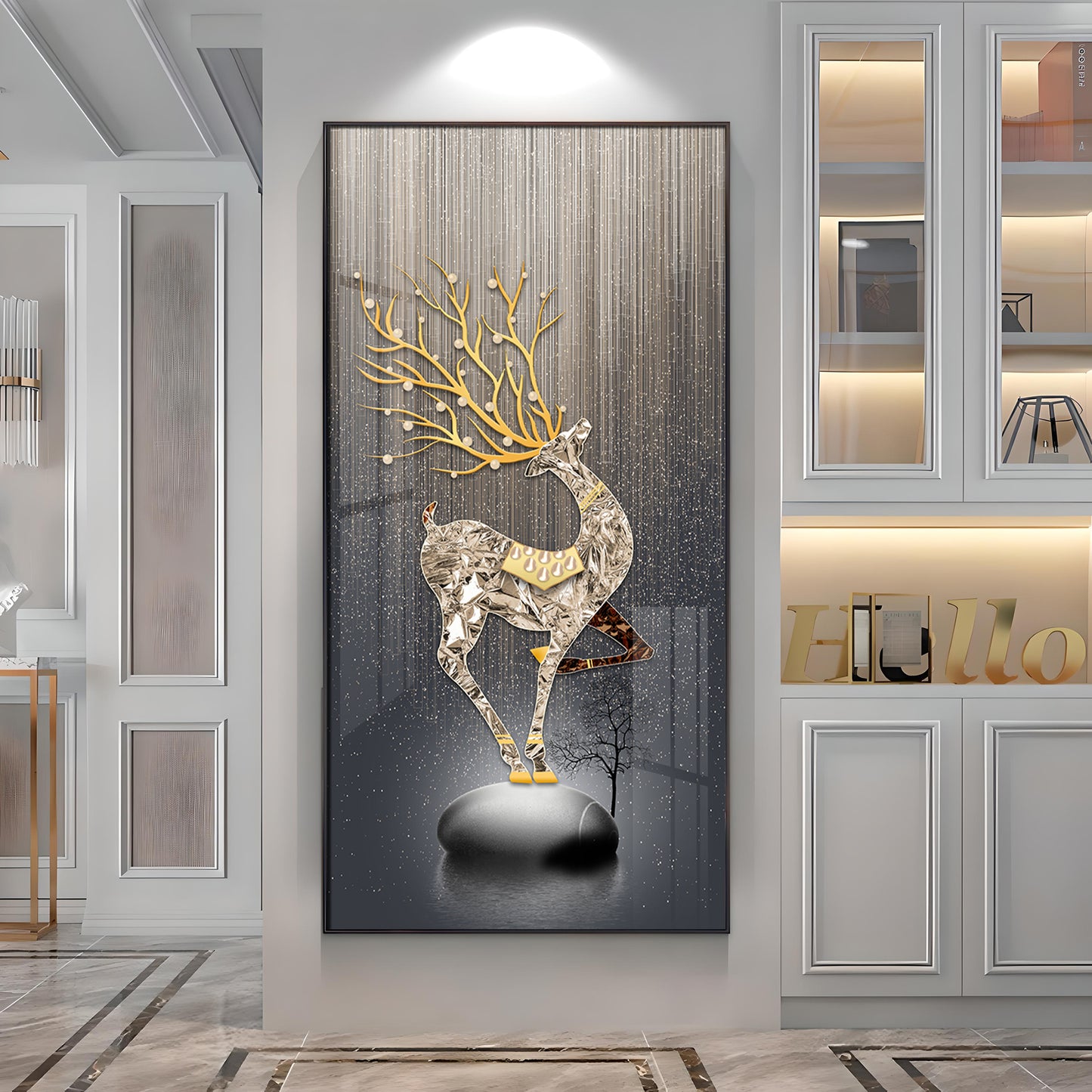 Couple Golden Deer Premium Acrylic Vertical Wall Art
