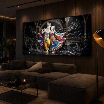 Eternal Radha & Krishna Modern Luxury Backlight Horizontal Wall Art
