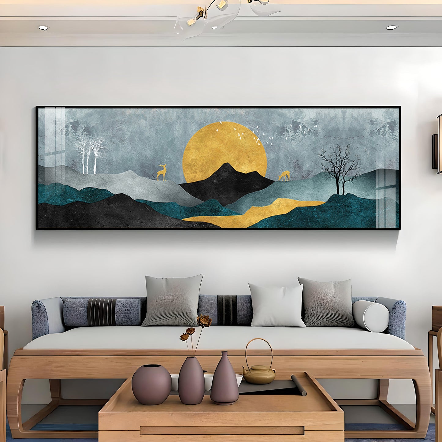 Mountains Sunrise Deer Premium Acrylic Horizontal Wall Art