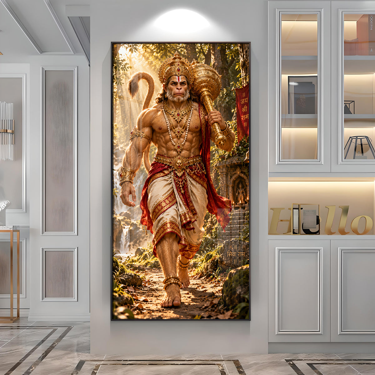 Hanuman Walking in Forest Premium Acrylic Vertical Wall Art