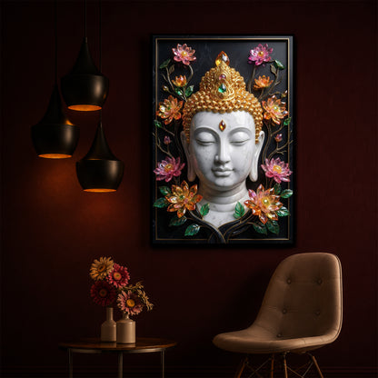 Buddha face Modern Luxury Backlight Vertical Wall Art