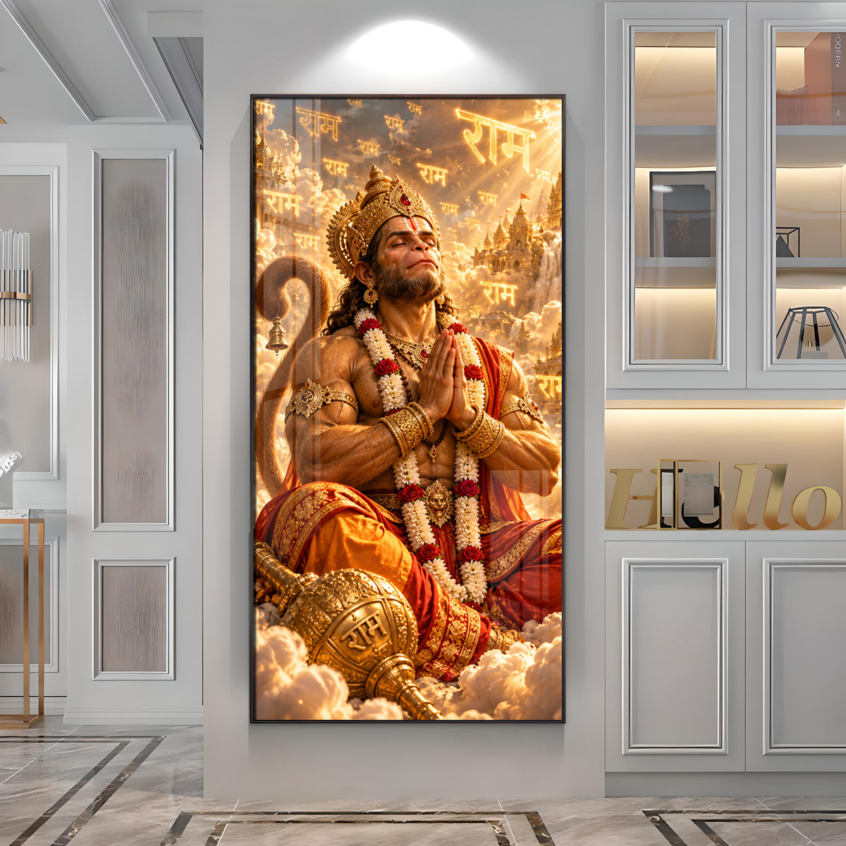 Lord Hanuman Meditation Premium Acrylic Vertical Wall Art