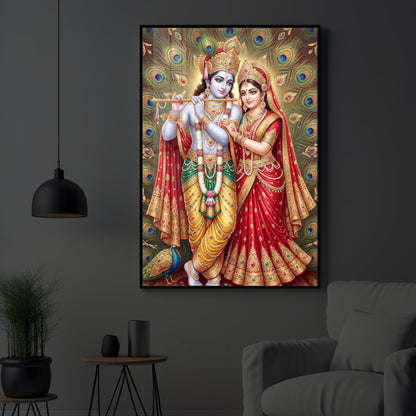 Radha Krishna Divine Bliss Modern Luxury Backlight Vertical Wall Art