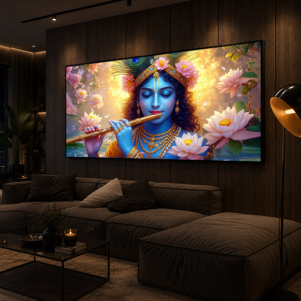 Shree Krishna Modern Luxury Backlight Horizontal Wall Art