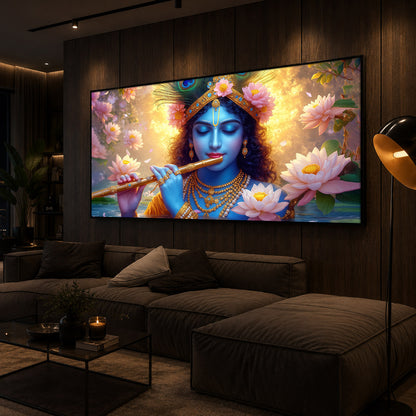 Shree Krishna Modern Luxury Backlight Horizontal Wall Art