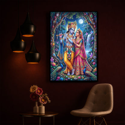 Eternal Love of Radha Krishna Modern Luxury Backlight Vertical Wall Art