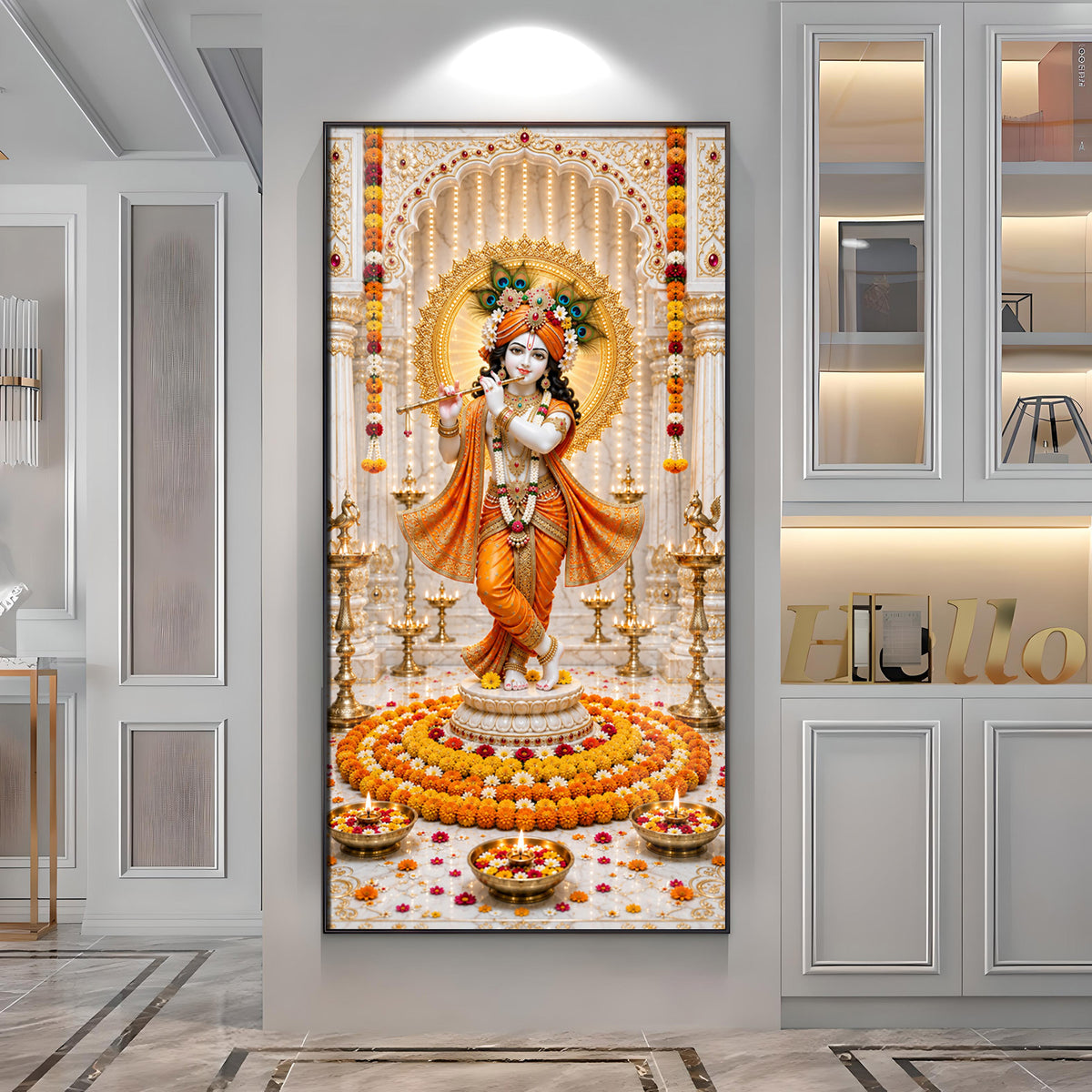 Standing Krishna With Flute Premium Acrylic Vertical Wall Art
