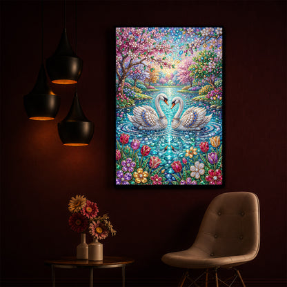 Pair Of Swans Modern Luxury Backlight Vertical Wall Art