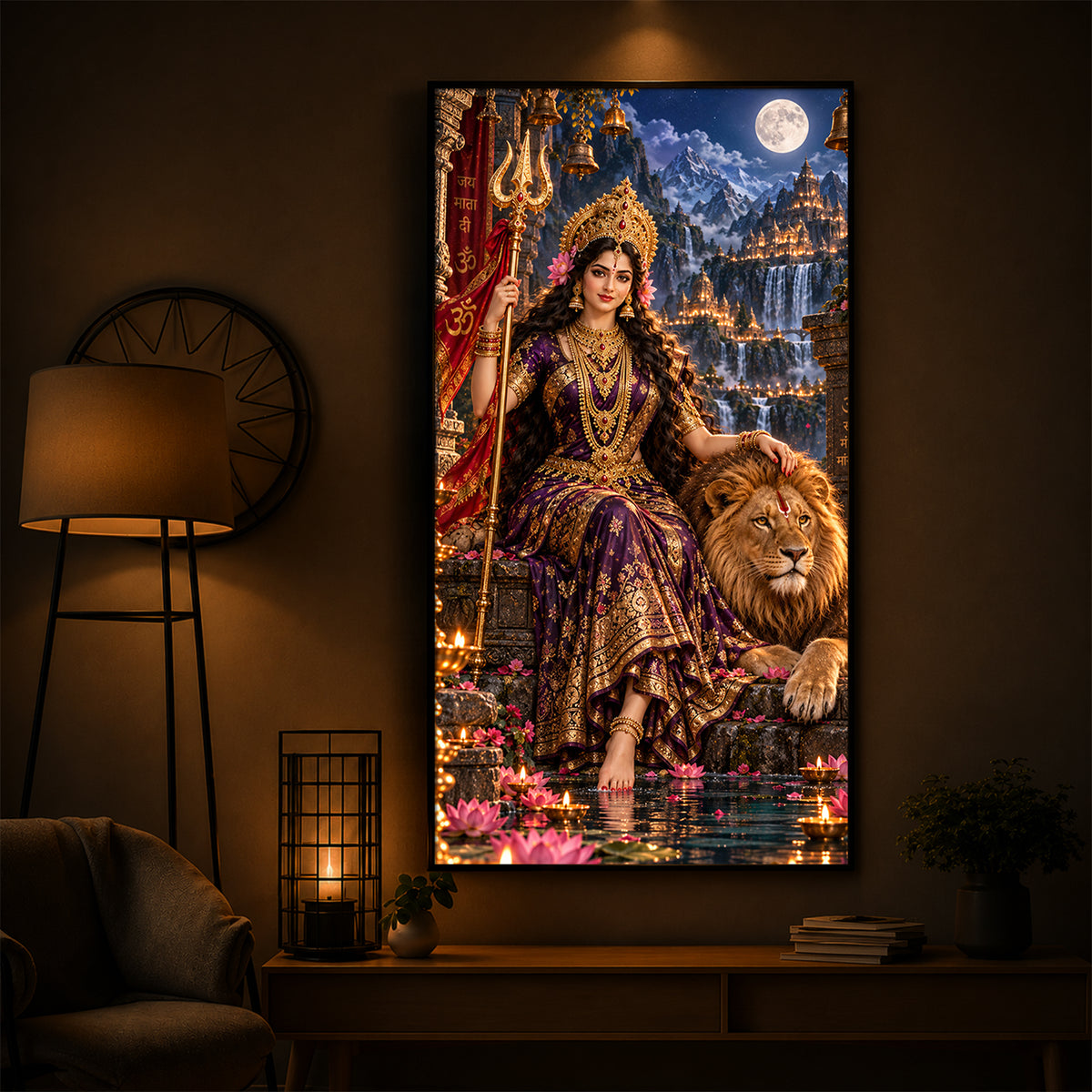 Divine Maa Bhawani Modern Luxury Backlight Vertical Wall Art