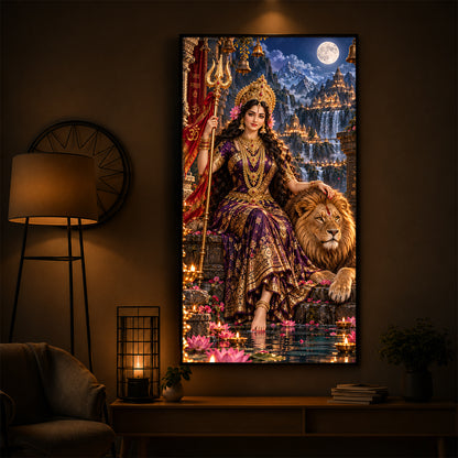 Divine Maa Bhawani Modern Luxury Backlight Vertical Wall Art