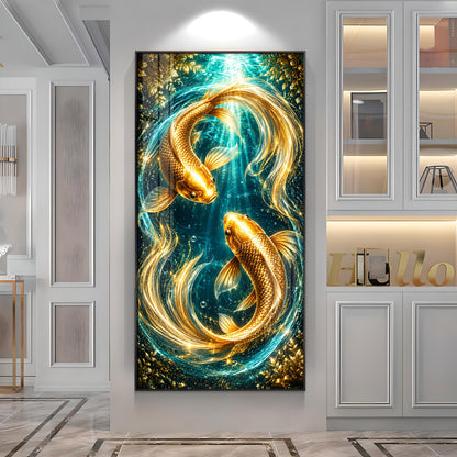 Pair Of Golden Koi Fish Premium Acrylic Vertical Wall Art