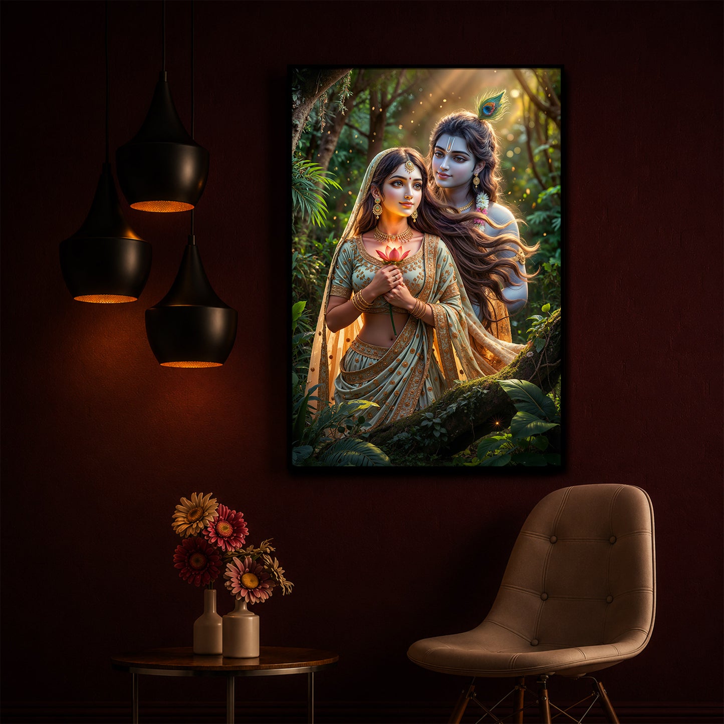 Radha Krishna Ji Modern Luxury Backlight Vertical Wall Art