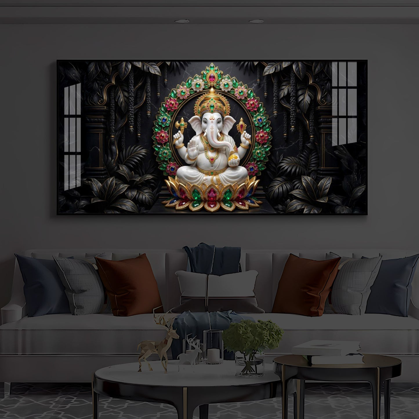 Depicts Lord Ganesha Modern Luxury Backlight Horizontal Wall Art