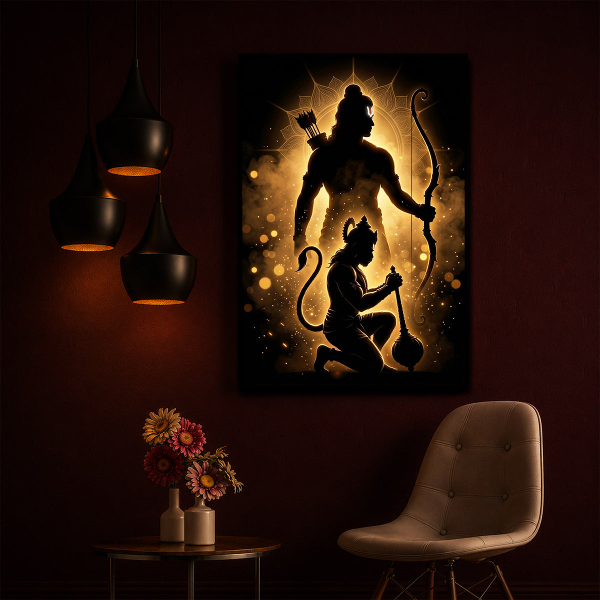 Lord Ram & Hanuman Modern Luxury Backlight Vertical Wall Art