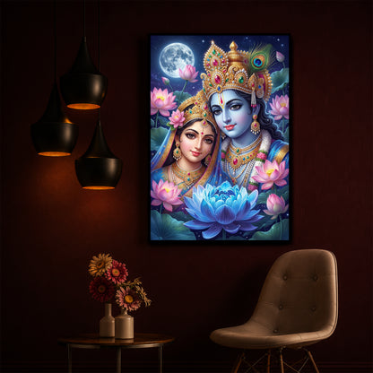 Radha Krishna Divine Togetherness Modern Luxury Backlight Vertical Wall Art