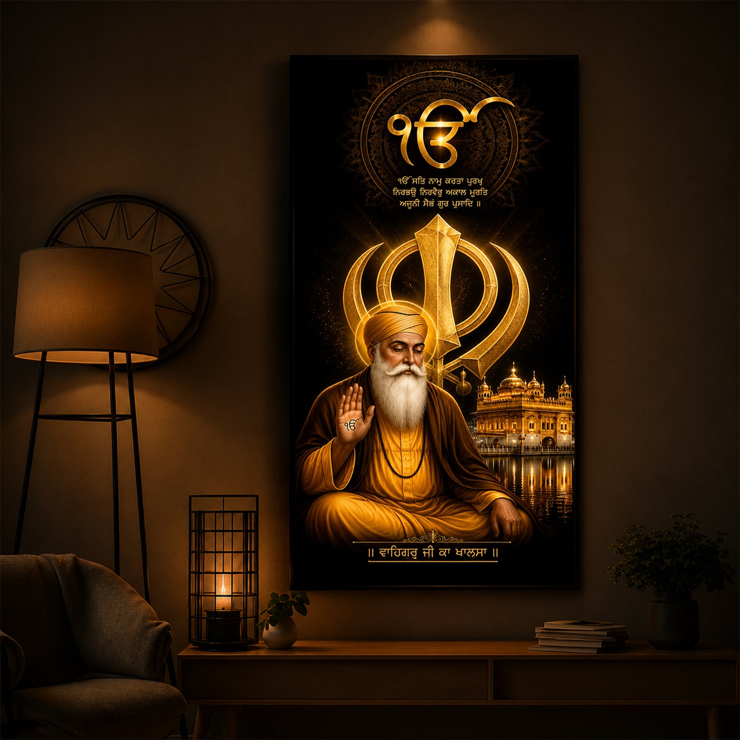 Guru Nanak Dev With Ik Onkar Modern Luxury Backlight Vertical Wall Art