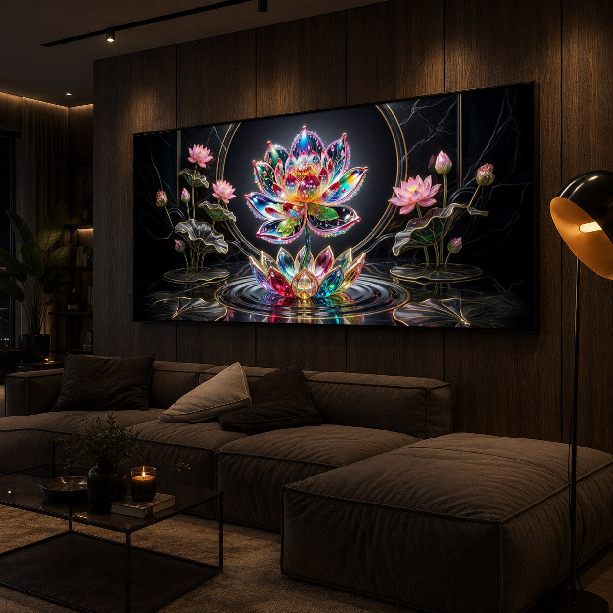 Colorful Lotus Flower Modern Luxury Backlight Horizontal Wall Art