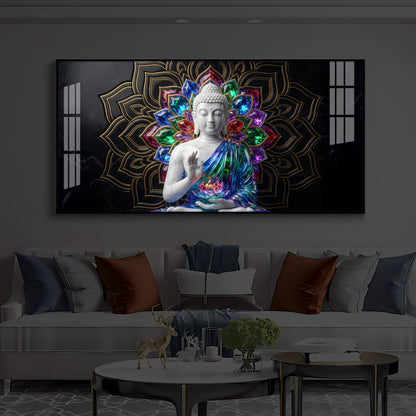Meditating Buddha Modern Luxury Backlight Horizontal Wall Art