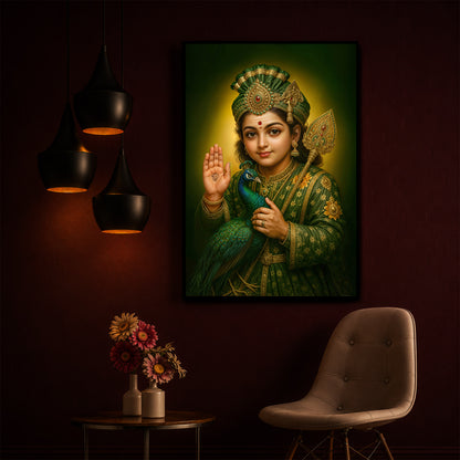 Divine Lord Murugan Modern Luxury Backlight Vertical Wall Art