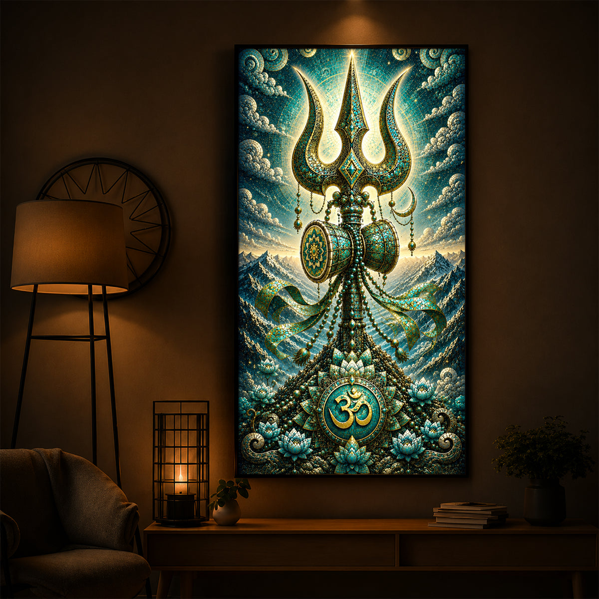 Lord Shiva's Trishul  Modern Luxury Backlight Vertical Wall Art