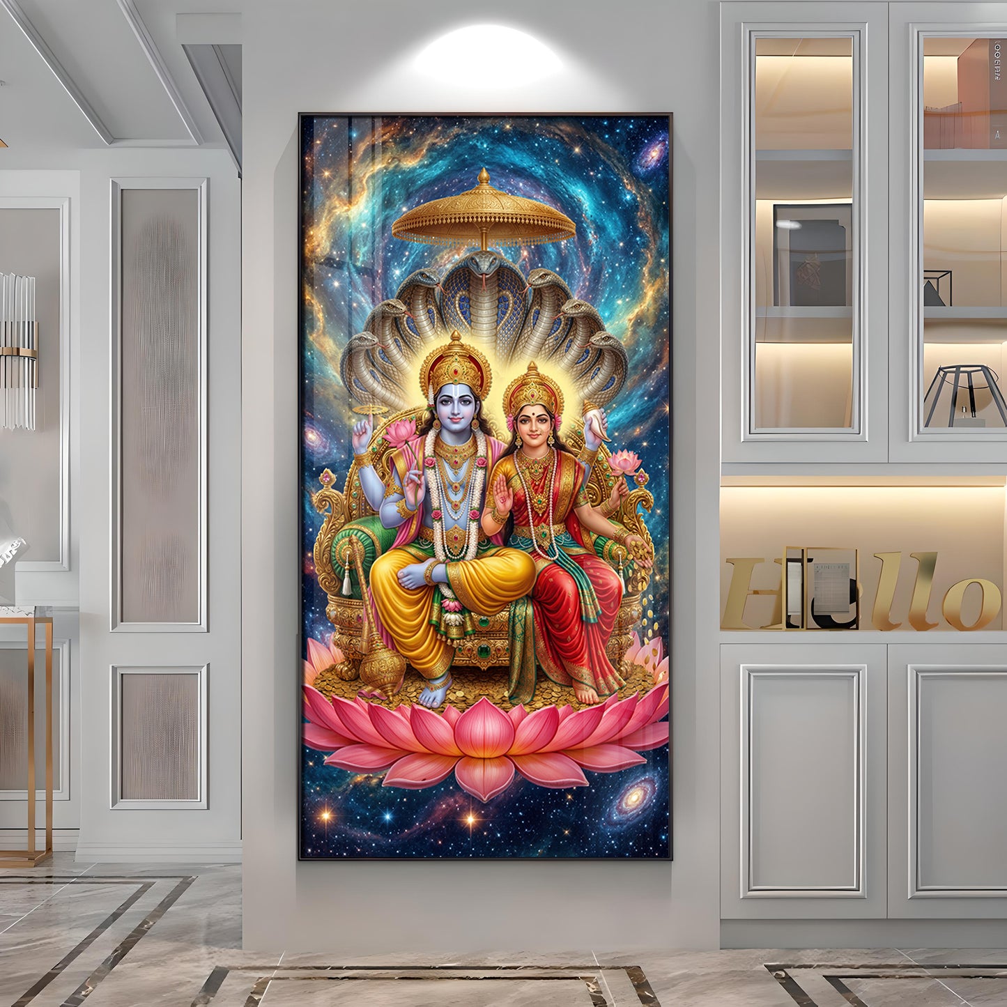 Lord Vishnu & Goddess Lakshmi Premium Acrylic Vertical Wall Art