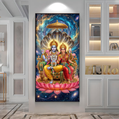 Lord Vishnu & Goddess Lakshmi Premium Acrylic Vertical Wall Art