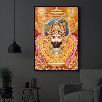 Hindu deity Khatu Shyam Ji Modern Luxury Backlight Vertical Wall Art