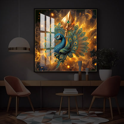 Lord Murugan’s Majestic Peacock Modern Luxury Backlight Square Wall Art