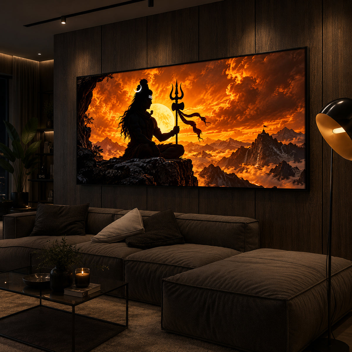 Shiva With Trishul Modern Luxury Backlight Horizontal Wall Art