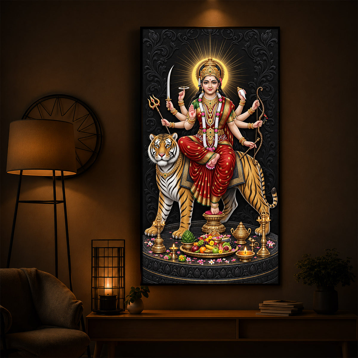 Maa Sherawali Modern Luxury Backlight Vertical Wall Art