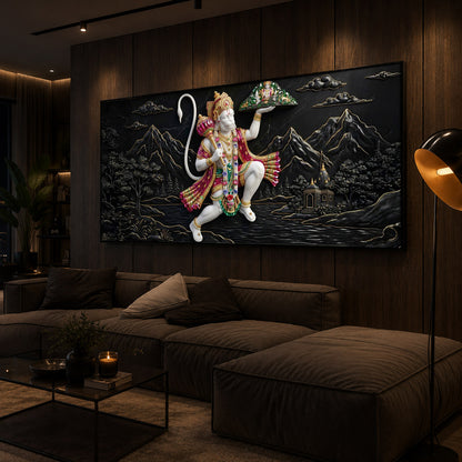 Lord Hanuman Carrying Sanjeevani Mountain Modern Luxury Backlight Horizontal Wall Art