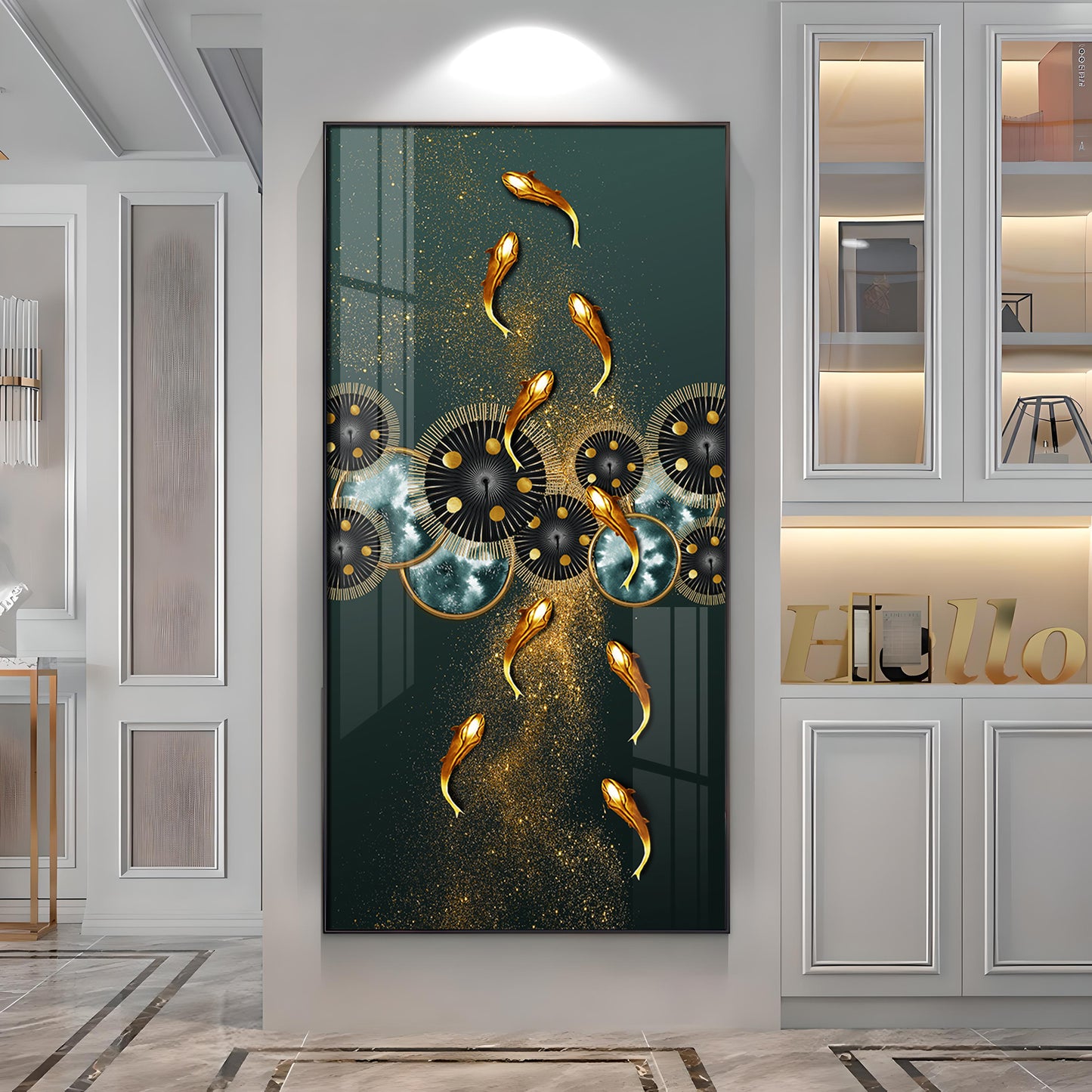 Golden Koi Fish Feng Shui Carp Premium Acrylic Vertical Wall Art