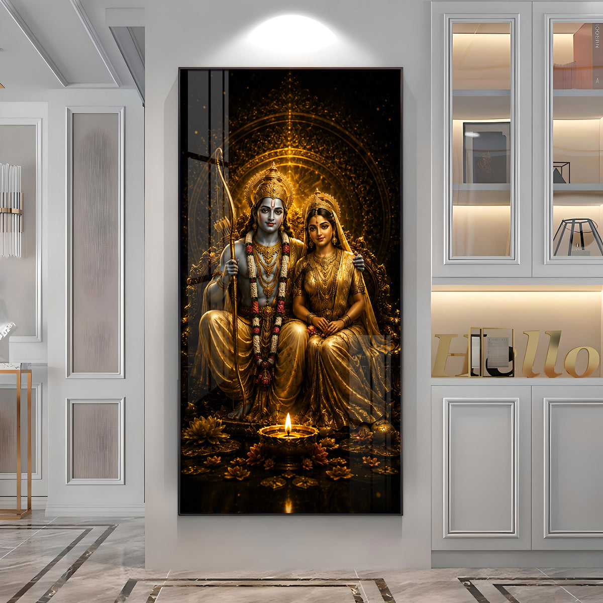 Divine Lord Rama & Sita Golden Premium Acrylic Vertical Wall Art