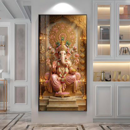 Divine Luminescence Ganesha Throne Premium Acrylic Vertical Wall Art
