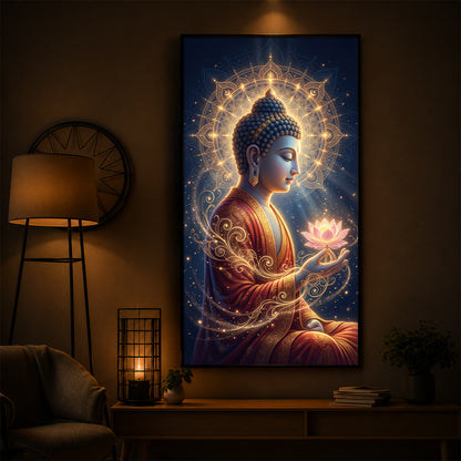 Depiction Of Buddha Modern Luxury Backlight Vertical Wall Art