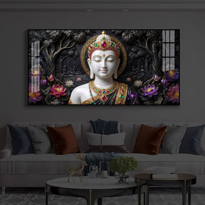 Lotus Serenity Lord Buddha Modern Luxury Backlight Horizontal Wall Art