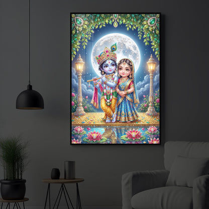 Little Radha Krishna Modern Luxury Backlight Vertical Wall Art