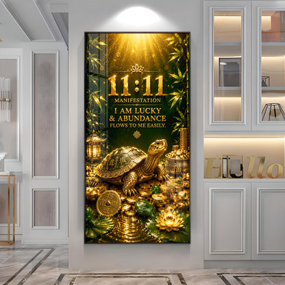 11:11 Manifestation Lucky Tortoise Premium Acrylic Vertical Wall Art