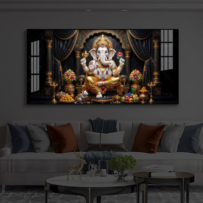 Hindu Deity Lord Ganesha Modern Luxury Backlight Horizontal Wall Art