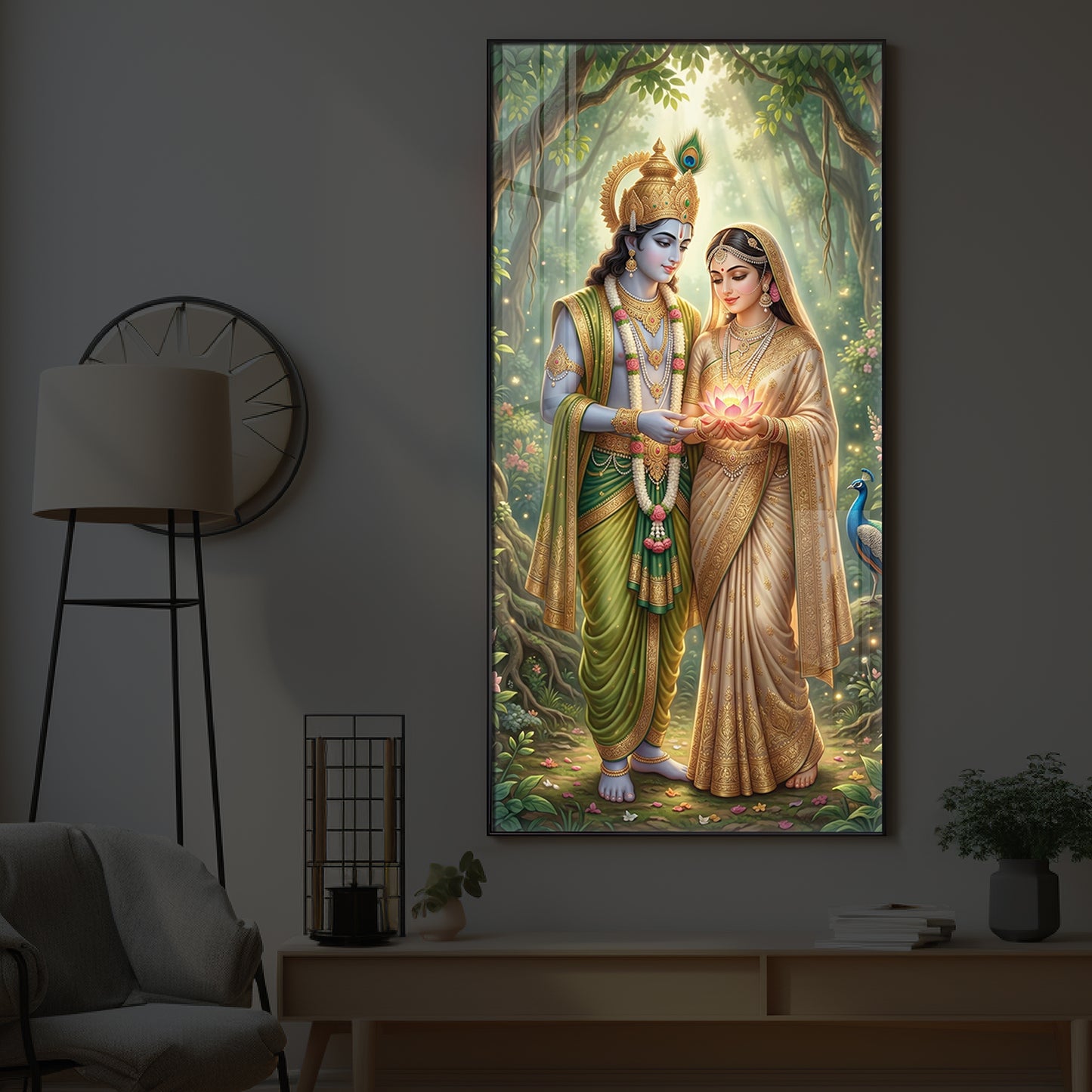 Shree Radhe Krishna Modern Luxury Backlight Vertical Wall Art