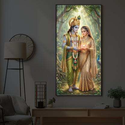 Shree Radhe Krishna Modern Luxury Backlight Vertical Wall Art