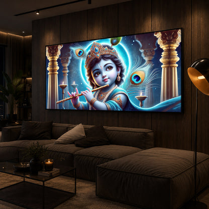 Bal Krishna Ji Modern Luxury Backlight Horizontal Wall Art