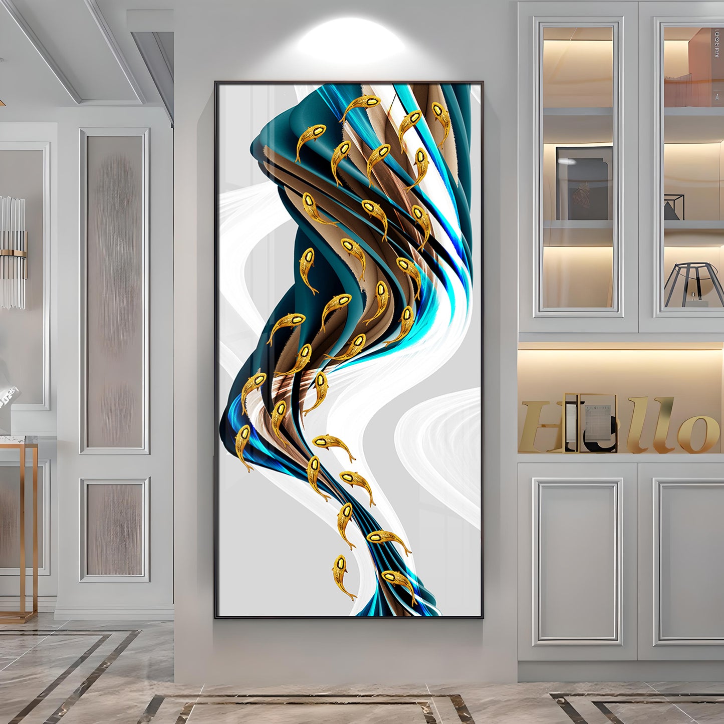 Rich Golden Carp School of Fish Premium Acrylic Vertical Wall Art