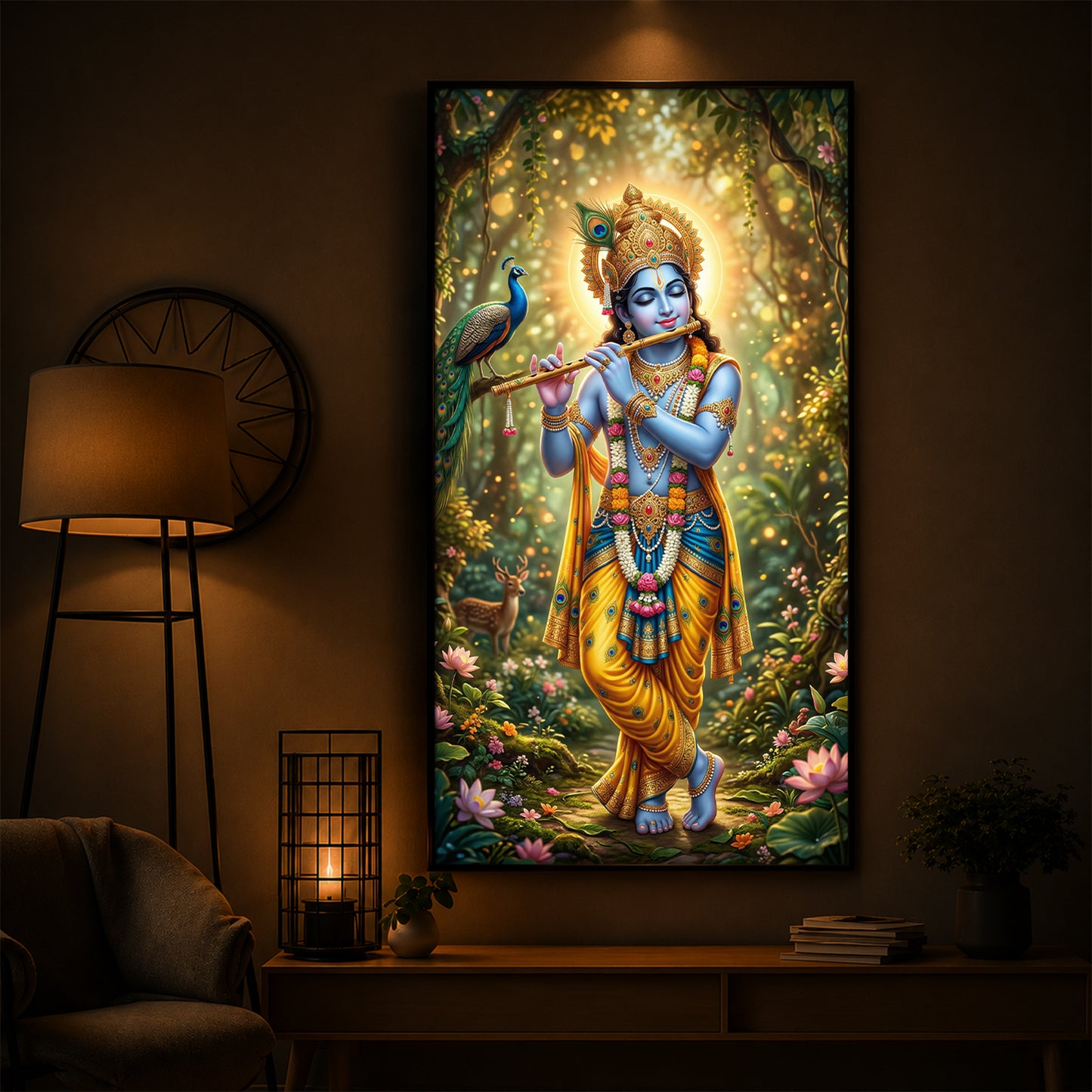Loving Krishna Modern Luxury Backlight Vertical Wall Art